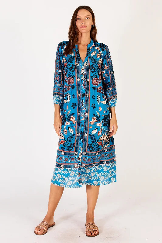 Lula Soul Palermo Button Dress Steel Blue