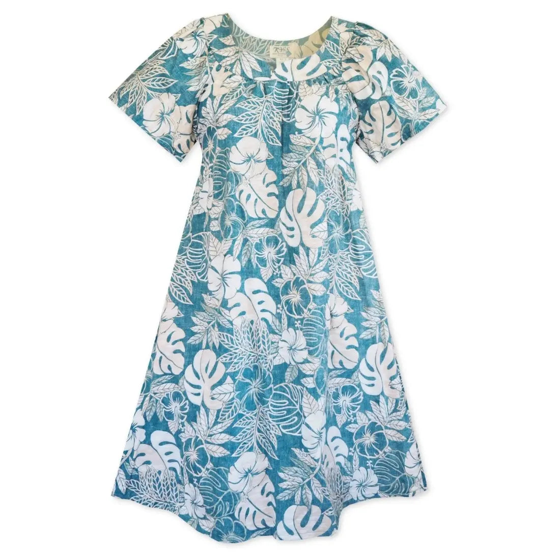 Maunawili Teal Hawaiian Tea Muumuu Dress