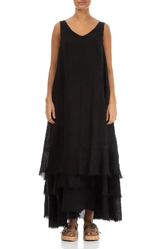 Maxi Black Gauze Linen Dress