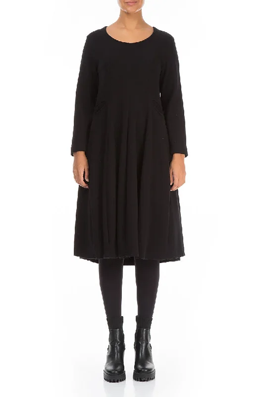 Midi Black Cotton Jersey Dress