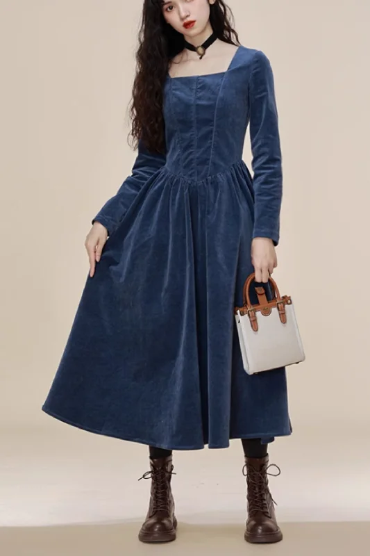 Long sleeves spring midi corduroy dresses 4809