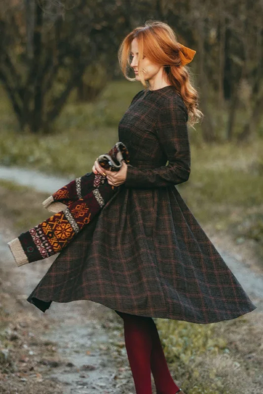 Midi Plaid Swing wool Dress 4731