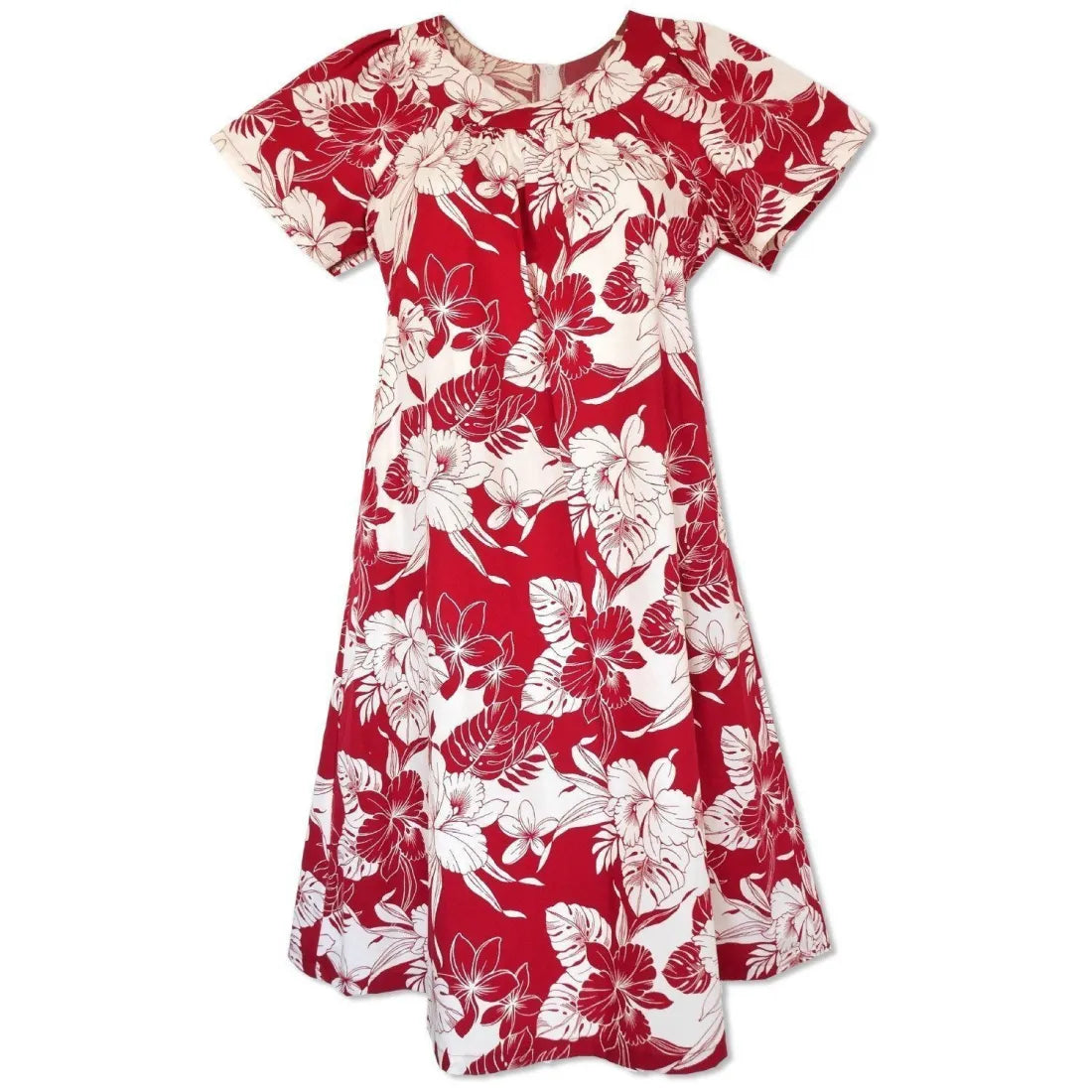 Orchid Blast Red Cotton Hawaiian Tea Muumuu Dress