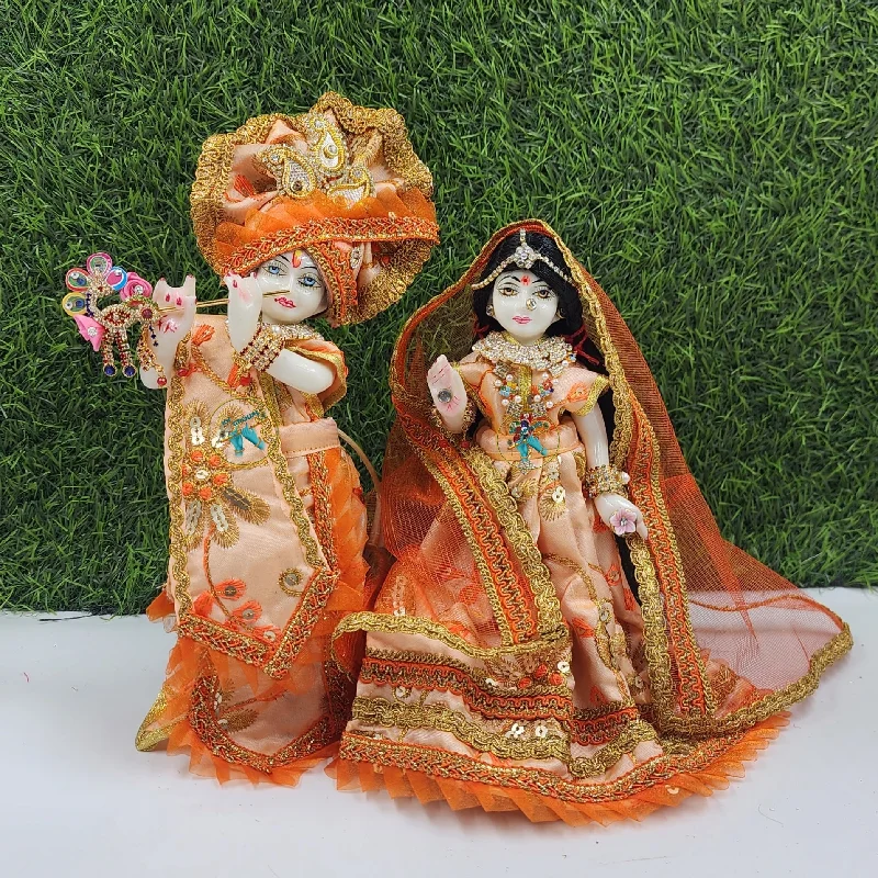 Peach and orange dress for Radha Krishna  (Sizes are according to idol height)