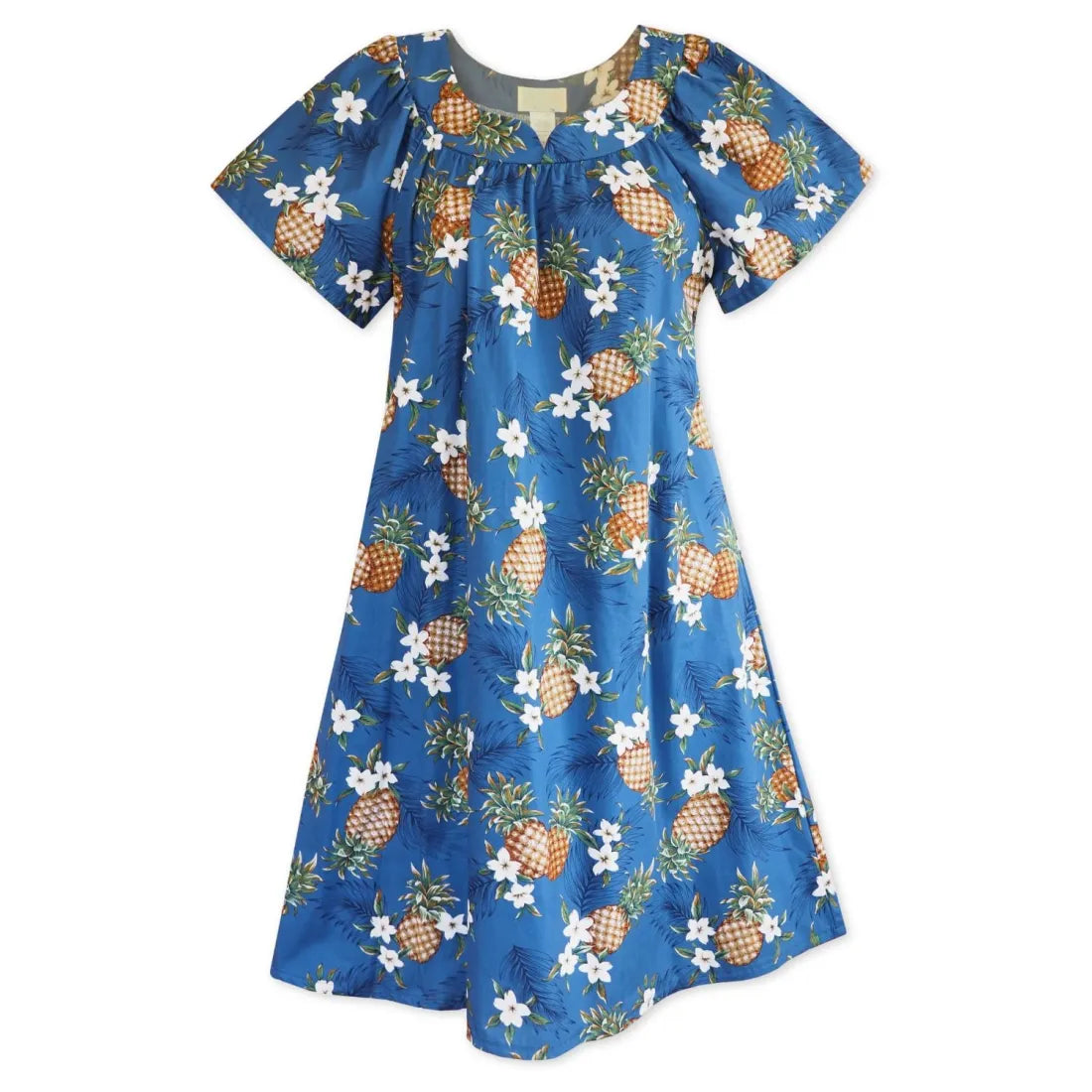 Pineapple Jam Blue Hawaiian Maile Tea Muumuu Dress