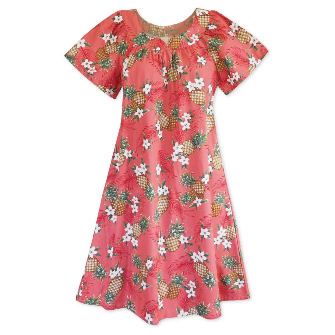 Pineapple Jam Pink Hawaiian Maile Tea Muumuu Dress