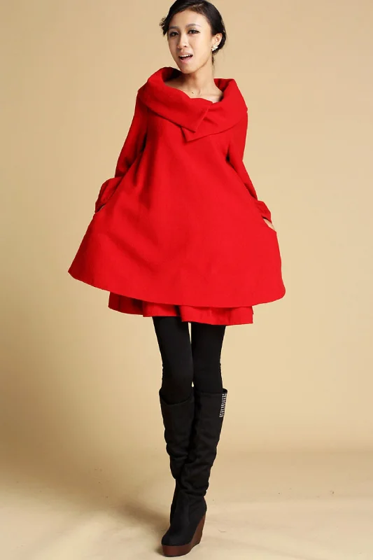 Plus size A-Line pregnant woman red Lapel bride dress 349