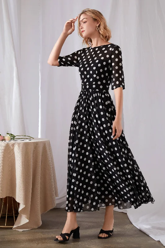 Polka Dot Maxi Chiffon Dress 3454