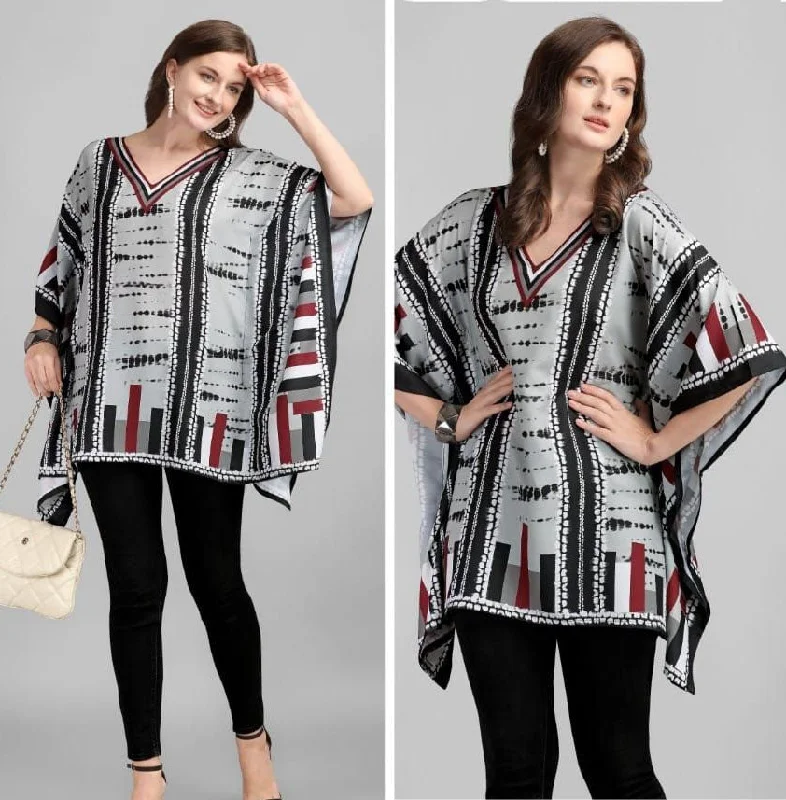 Printed Rayon Grey Kaftan Tunic tops for Ladies