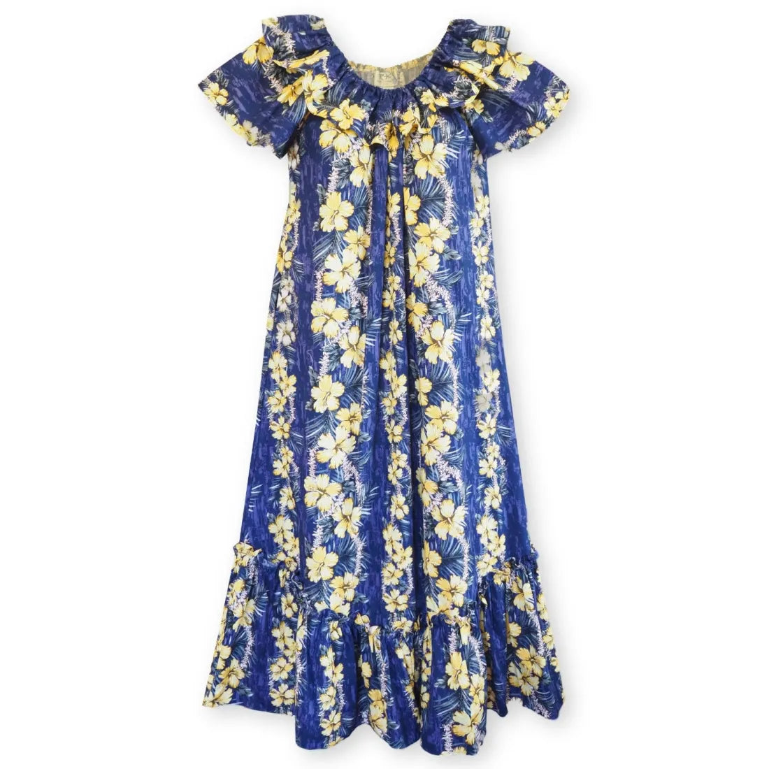 Purple Flourish Long Ruffle Hawaiian Muumuu Dress