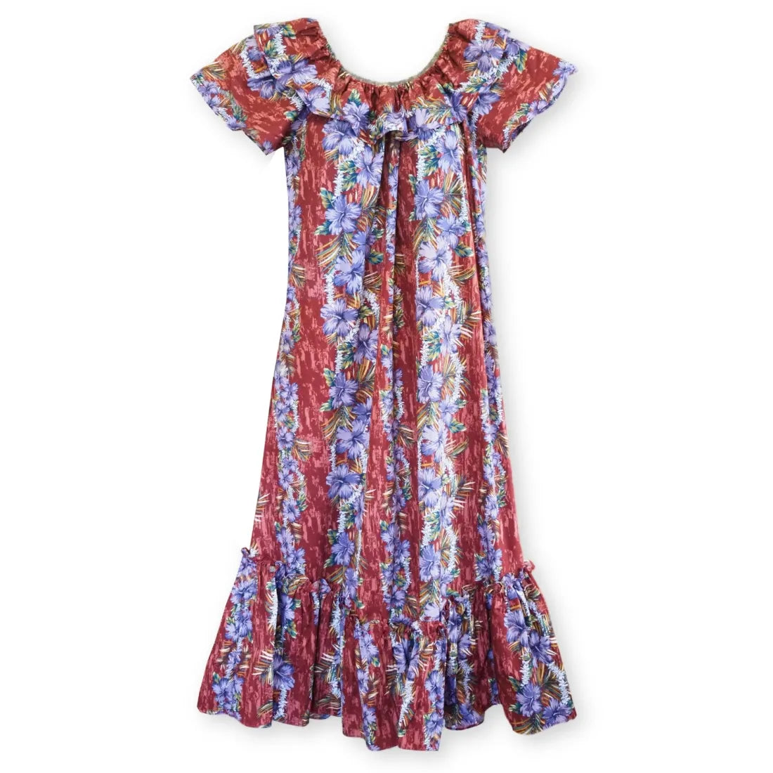 Red Flourish Long Ruffle Hawaiian Muumuu Dress