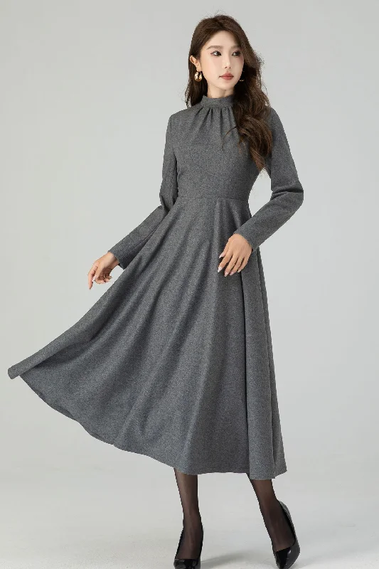 Retro gray swing wool dress 4549