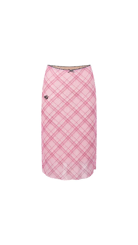 Retro Printed Mesh Mid-length Skirt