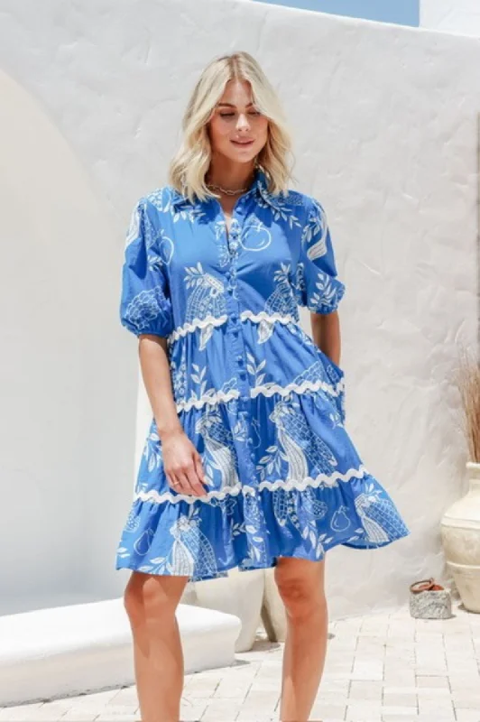 Riviera Ric Rac Dress - Blue/White