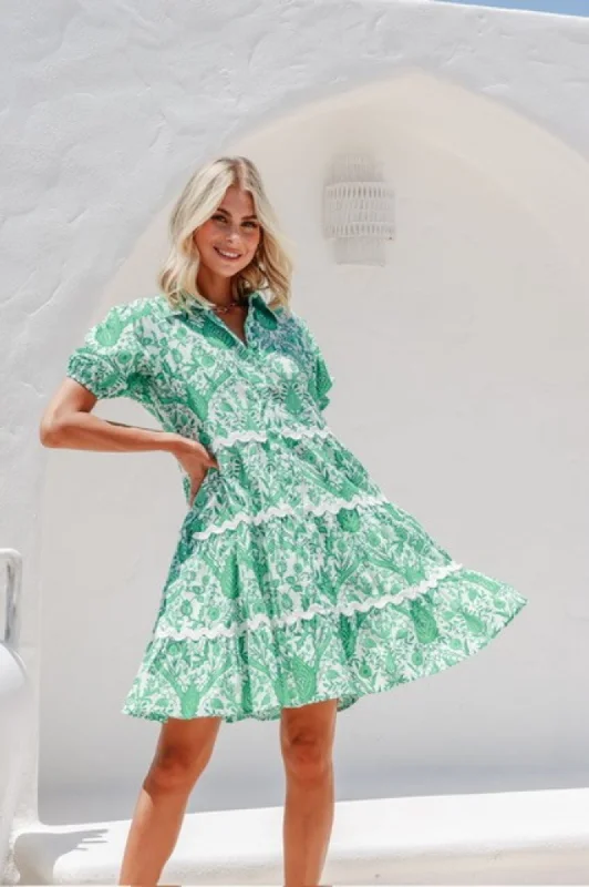 Riviera Ric Rac Dress - Green/White