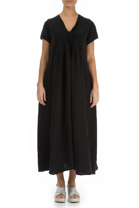 Romantic Black Linen Dress