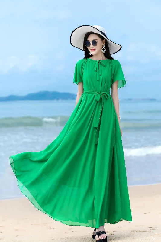 Short Sleeve Maxi Swing Chiffon Dress 2856