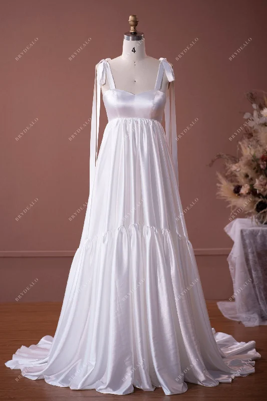 Silky Satin Straps A-line Tired Maternity Wedding Dress