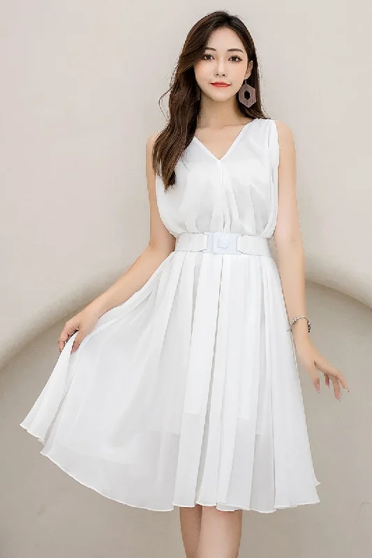 Sleeveless White beach Chiffon Dress 2909