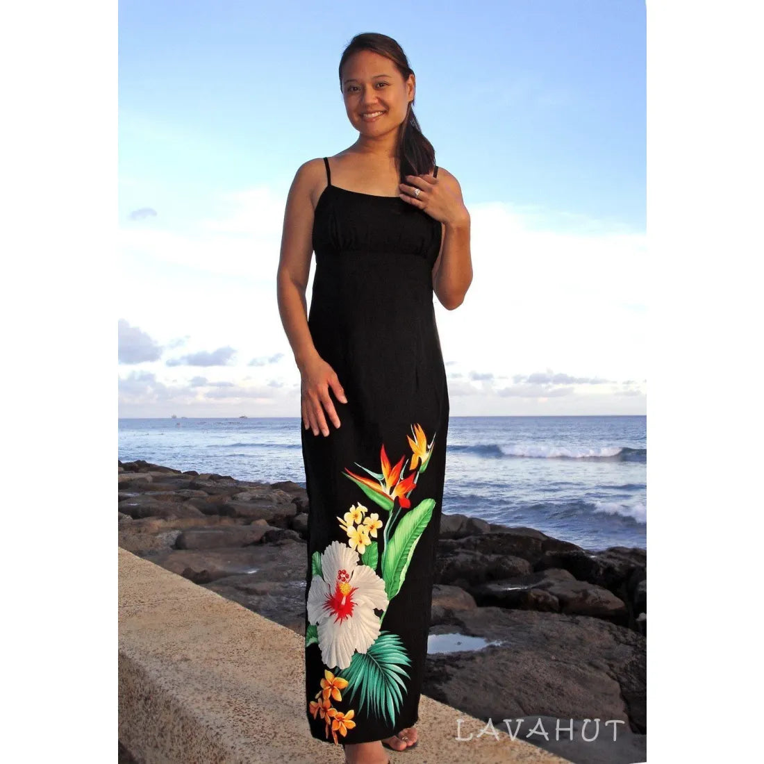 Tropicana Long Hawaiian Dress with Skinny Straps