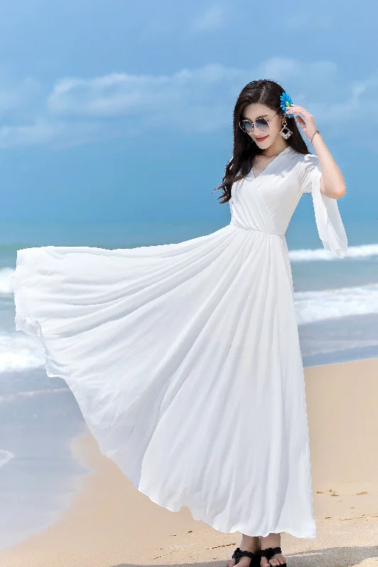 V Neck Maxi Swing Chiffon Wrap Dress 2853