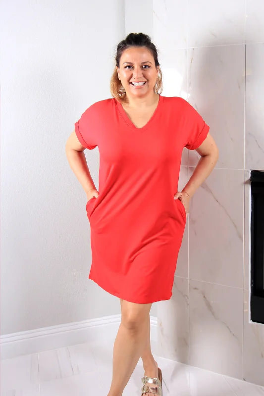 Vera V-Neck Dress | Red