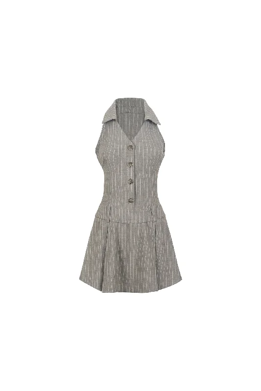 Waistcoat Lapel Pleated Dress