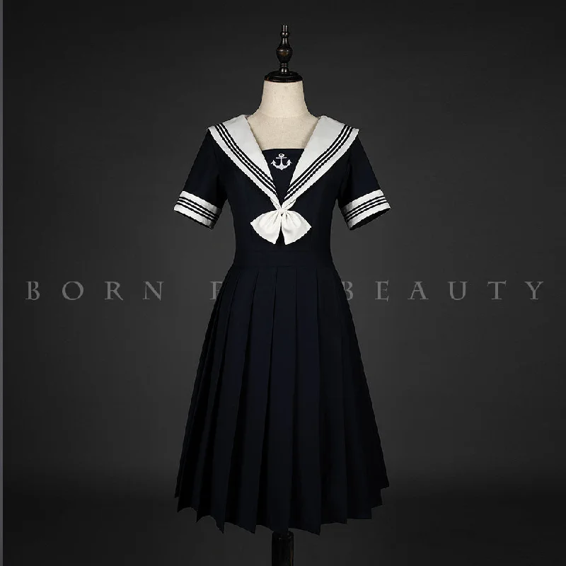 navy blue dress white collar (without embroidery on hemline )