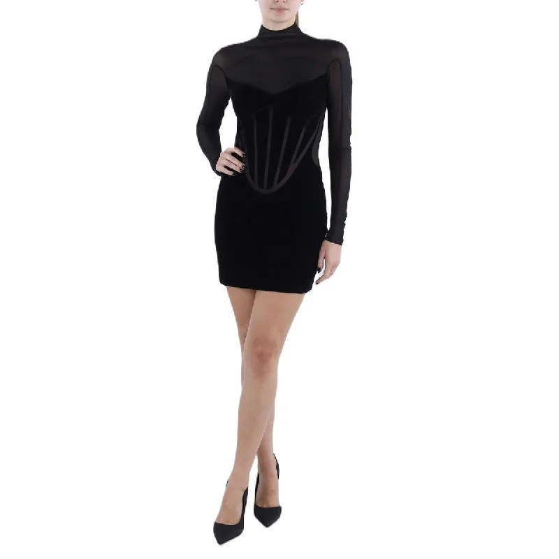 Womens Mesh Inset Tight Bodycon Dress Elegant Bodycon Gown