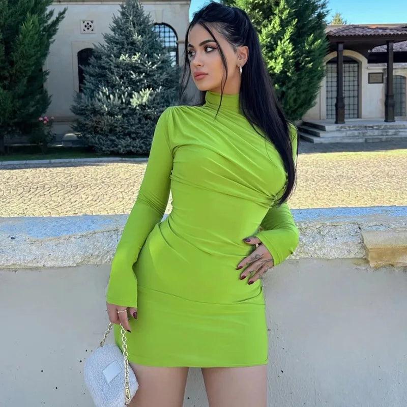 Turtle Neck Long Sleeve Bodycon Dress Bodycon Party Dress