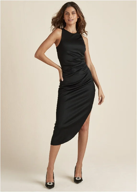 Ruched Bodycon Dress - Black Ruffle Bodycon Dress