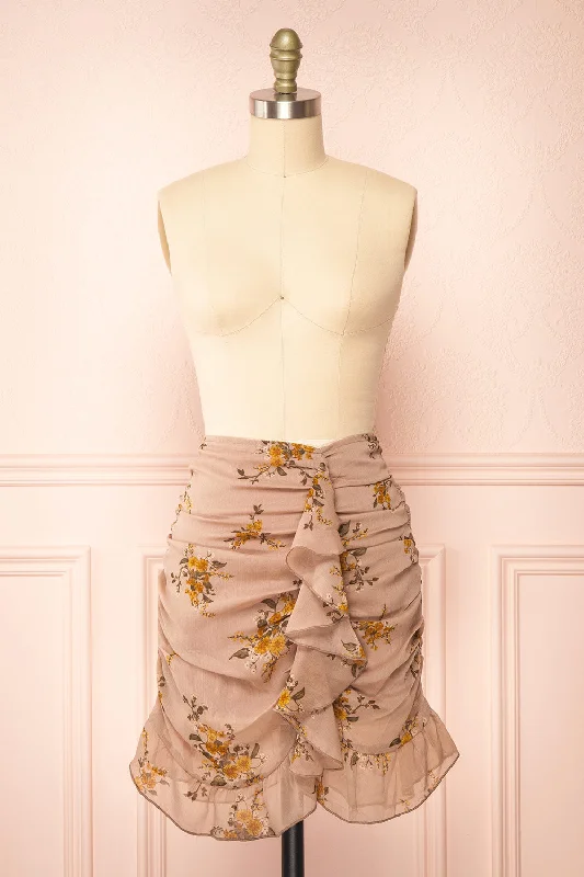 Embla | Short Floral Ruched Skirt w/ Ruffles