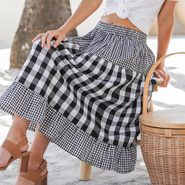 Joop and Gypsy - Black and White long check Skirt - On Sale