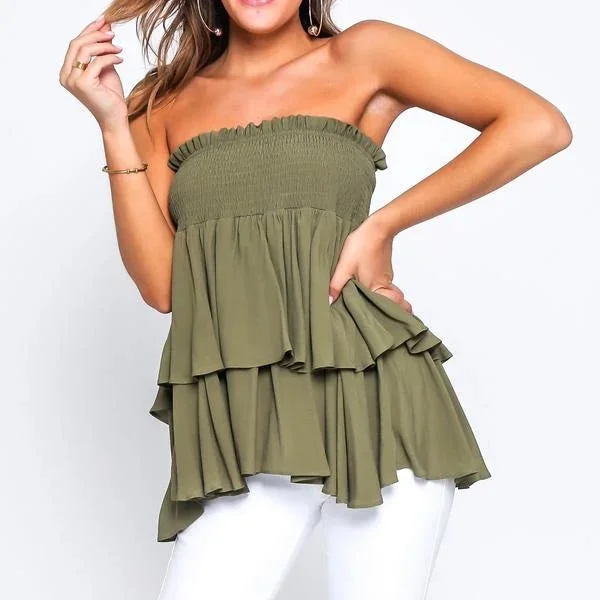 Khaki Ruffle Skirt / strapless Top!