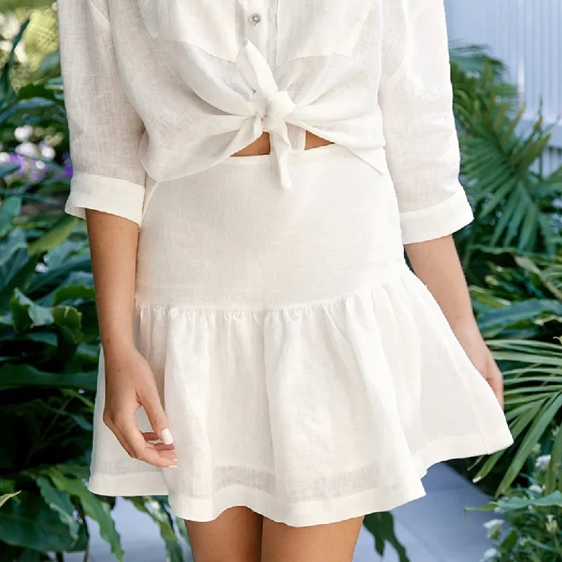 White Linen Skirt Fully Lined with Side Zip