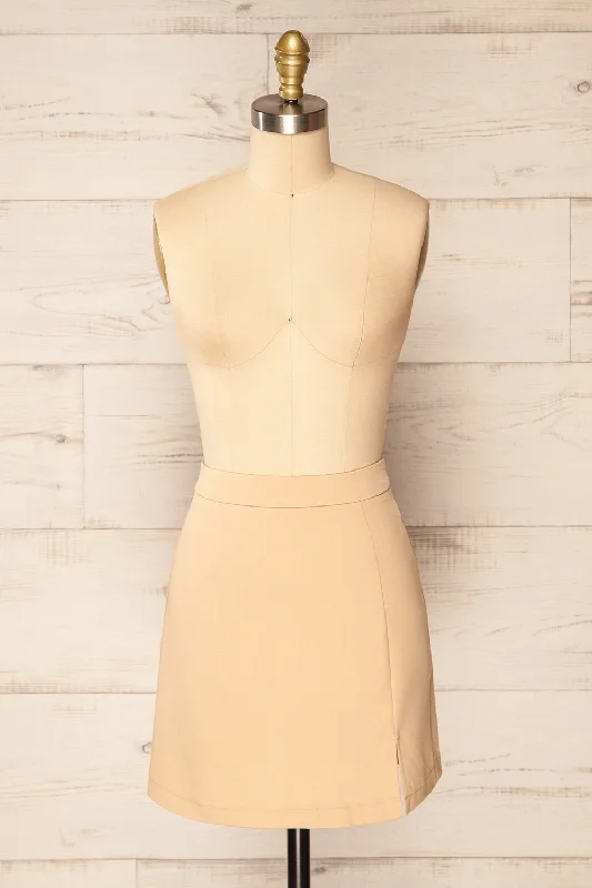 Rivas Beige |  Short Skirt w/ Slit