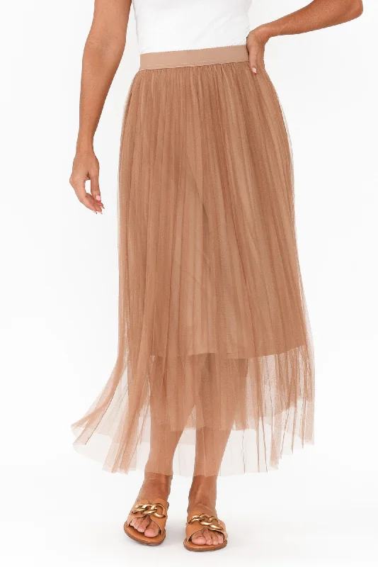 Sway Tan Mesh Midi Skirt