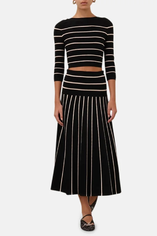 Crush Stripe Midi Skirt Black/Cream