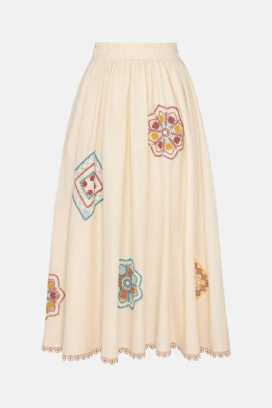 Ottie Doily Midi Skirt Cream Multi