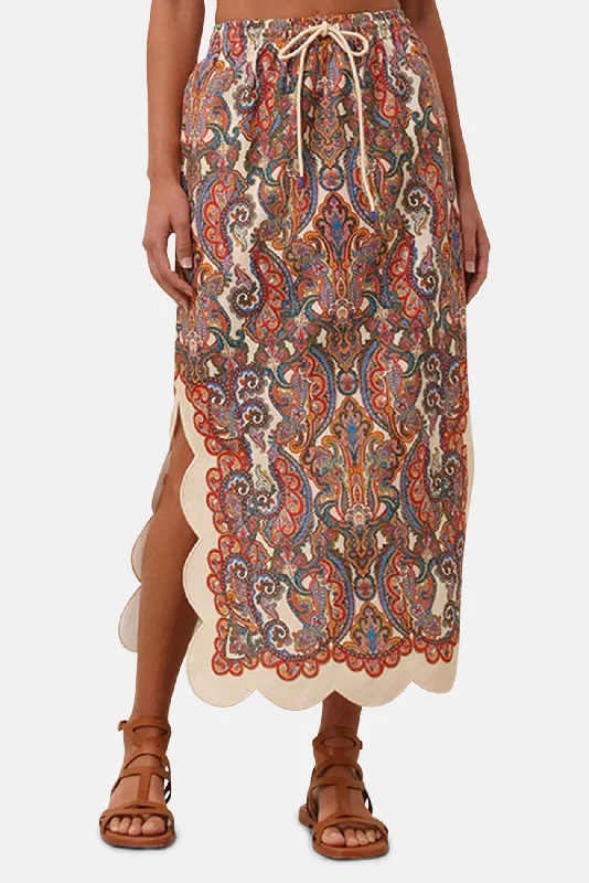 Ottie Scallop Midi Skirt Multi Paisley